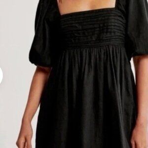 Abercrombie & Fitch Emerson Poplin Puff Sleeve Mini Dress XS Black Linen